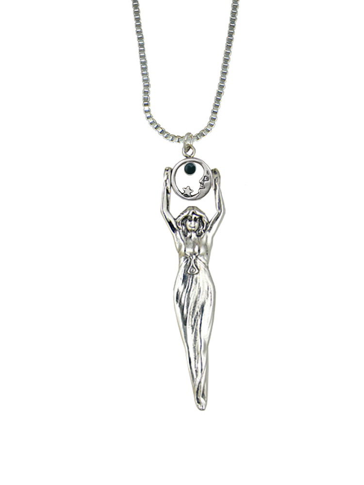 Sterling Silver Moon Goddess Pendant With Bloodstone